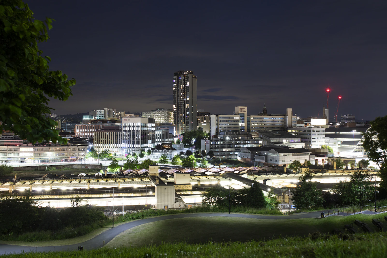 South Yorkshire skyline lit up at night